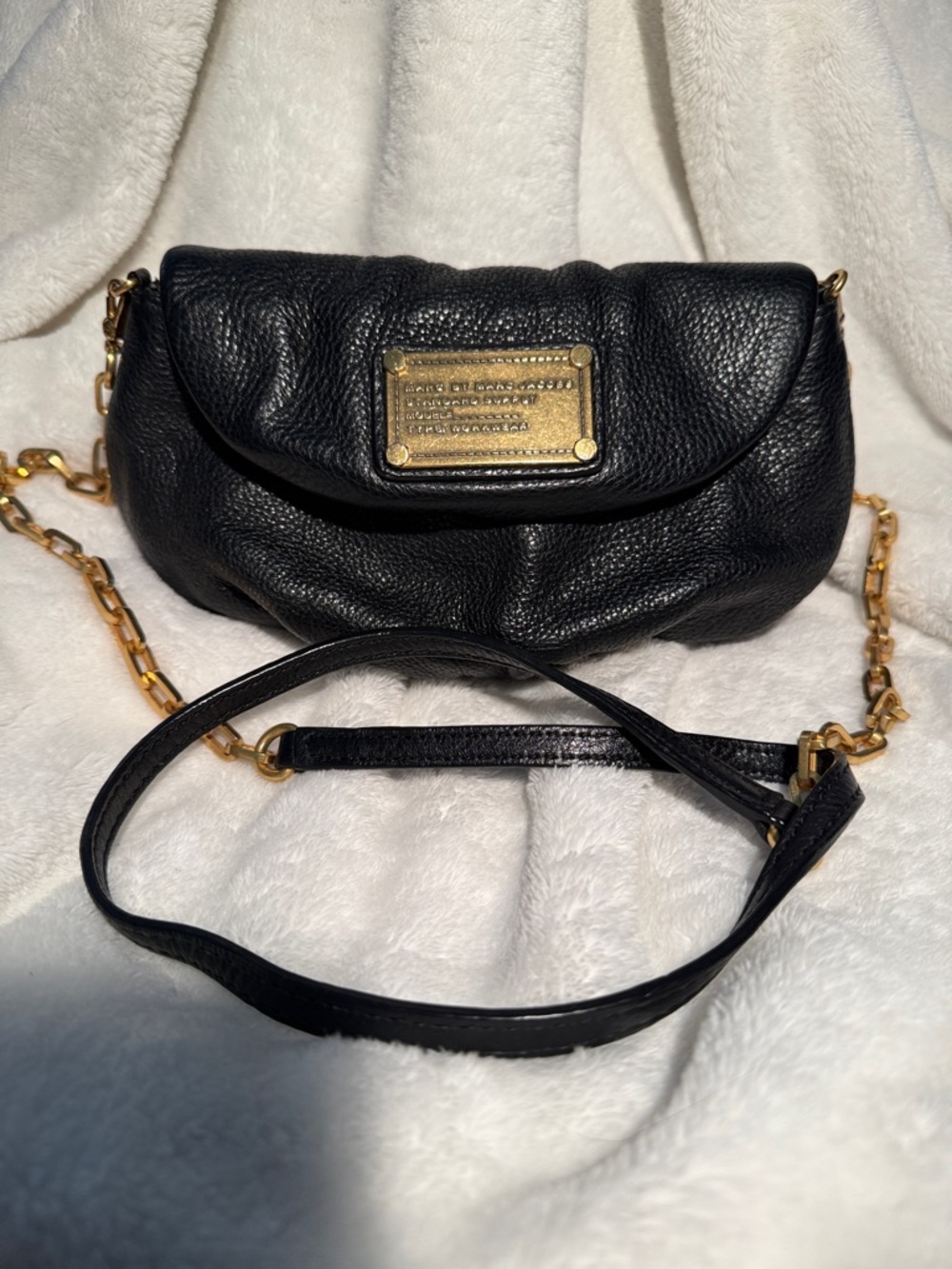 Marc by Marc Jacobs Black Pebbled Leather Crossbody with Gold Plaque